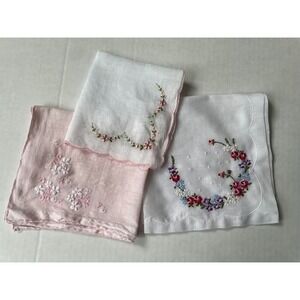 Floral Embroidered Vintage Handkerchief Lot of 3